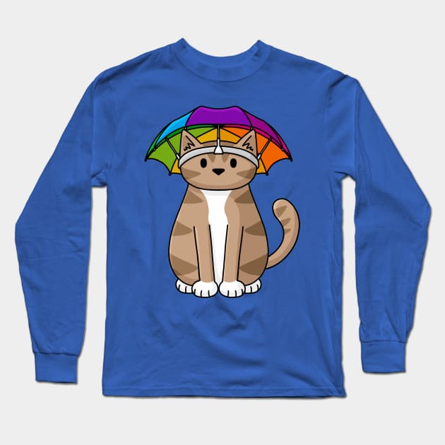 Umbrella Hat Cat Long Sleeve T-Shirt by Doodlecats 